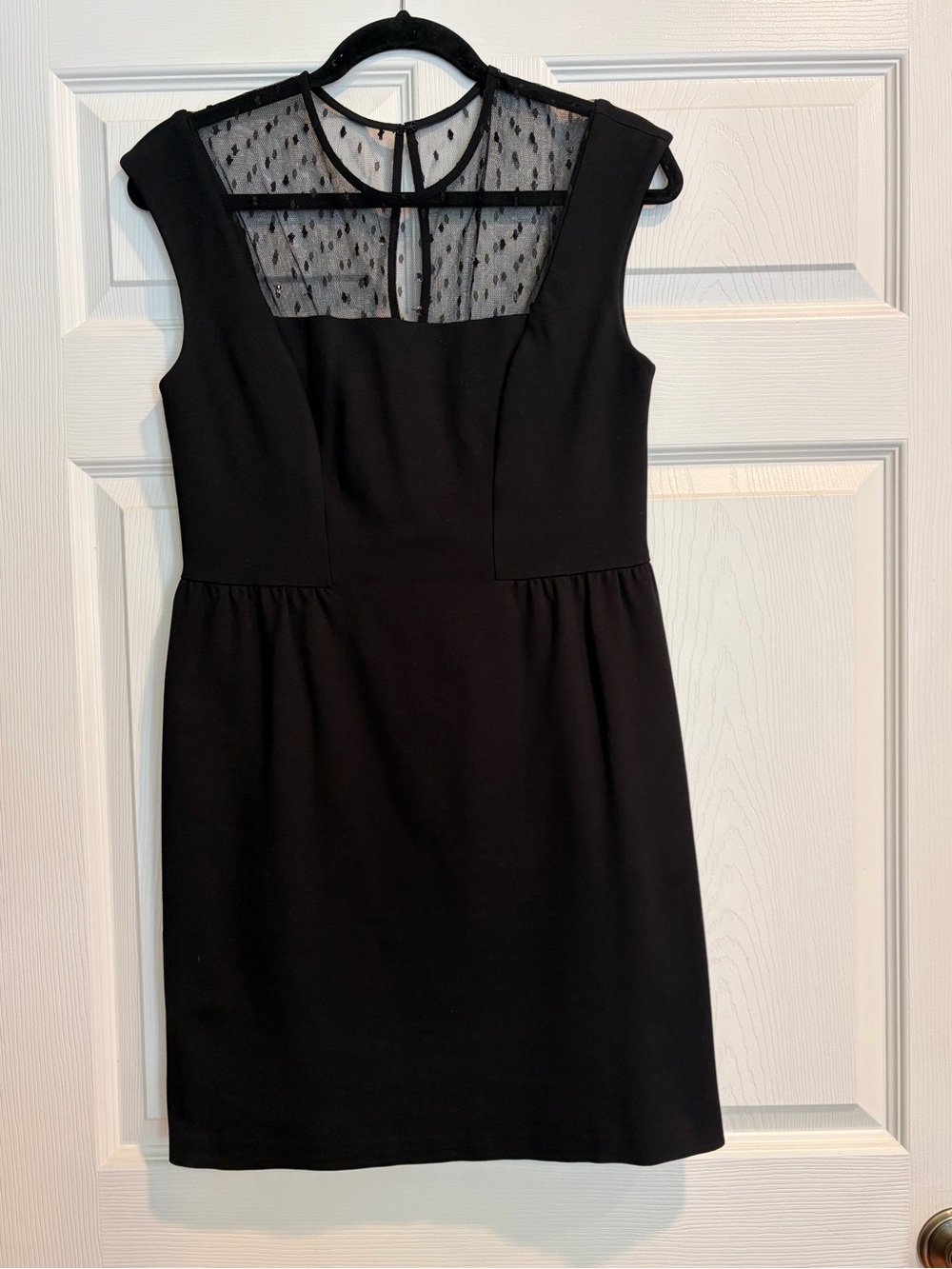 Trina Turk Black Cap-Sleeve Dress with Sheer Dotted Yoke